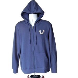 True Religion Men’s CITY BUDDHA Full Zip Fleece Hoodie Jacket Dark Blue LRG NWT